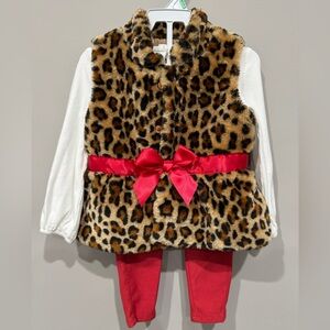 BCBG Girls 3 Piece Outfit 18 Months Faux Fur Animal Print Vest
